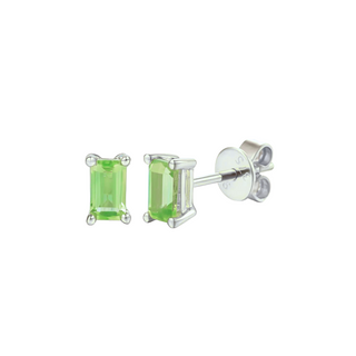 9ct White Gold Rectangle Peridot Stud Earrings