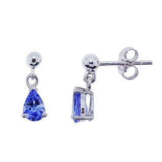 9ct White Gold Tanzanite Drop Earrings | Genuine Tanzanite Earrrings