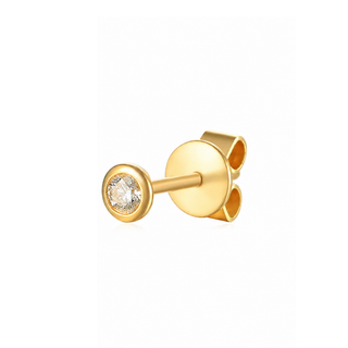 Gold stud earring with a clear gemstone on a white background