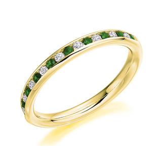 9ct Yellow Gold 0.22ct Emerald & 0.18ct Diamond Channel Set Half Eternity Ring