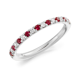 9ct White Gold 0.23ct Ruby & 0.18ct Diamond Micro-Claw Set Half Eternity Ring