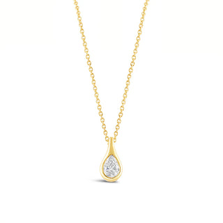 Gold teardrop pendant necklace on a white background