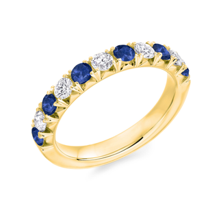 9ct Yellow Gold 0.70ct Sapphire & 0.45ct Diamond French Cut Set Half Eternity Ring