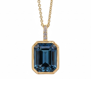 9ct Yellow Gold London Blue Topaz & Diamond Octaganol Pendant