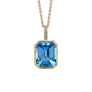 9ct Yellow Gold Swiss Blue Topaz & Diamond Octaganol Pendant