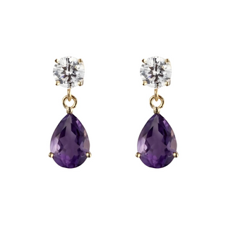 9ct Yellow Gold Amethyst & CZ Drop Earrings