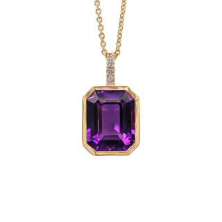 9ct Yellow Gold 1.98ct Amethyst & Diamond Octaganol Pendant