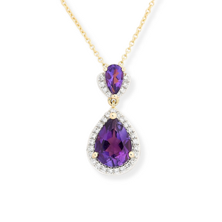 9ct Yellow Gold Pear Amethyst & Diamond Pendant