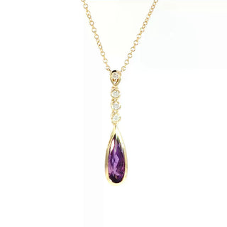 9ct Yellow Gold Pear Amethyst & Diamond Drop Pendant