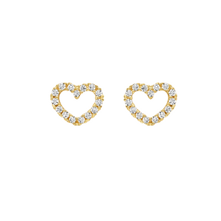 9ct Yellow Gold CZ Heart Outline Stud Earrings