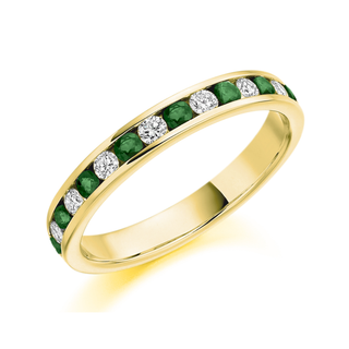 9ct Yellow Gold 0.33ct Emerald & 0.27ct Diamond Channel Set Half Eternity Ring