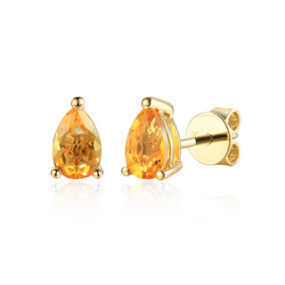 A pair of 9ct yellow gold citrine pear stud earrings with a metallic and yellow gold color finish.