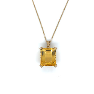 9ct Yellow Gold Emerald Citrine & Diamond Necklace