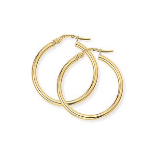 9ct Yellow 24mm Gold Classic Round Hoop Earrings