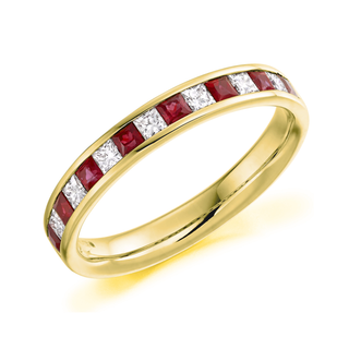 9ct Yellow Gold 0.36ct Ruby & 0.27ct Diamond Princess Cut Half Eternity Ring