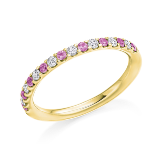 9ct Yellow Gold 0.20ct Pink Sapphire & 0.18ct Diamond Half Eternity Ring