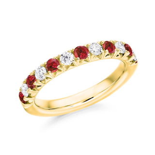 9ct Yellow Gold 0.55ct Ruby & 0.35ct Diamond French Cut Set Half Eternity Ring