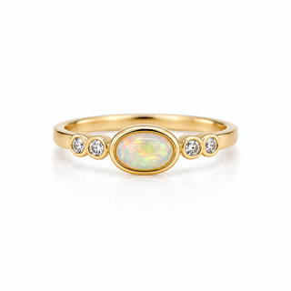 9ct Yellow Gold Oval Opal & Diamond Ring