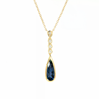 9ct Yellow Gold Pear Blue Topaz & Diamond Drop Pendant