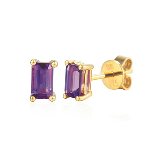 9ct Yellow Gold 0.50ct Amethyst Rectangle Stud Earrings