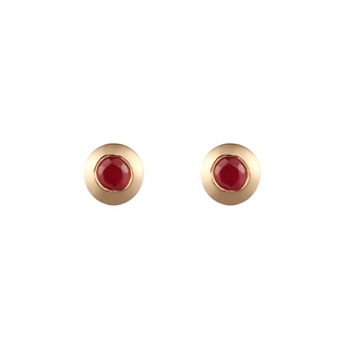 9ct Gold Ruby 3mm Round Rubover Set Stud Earrings