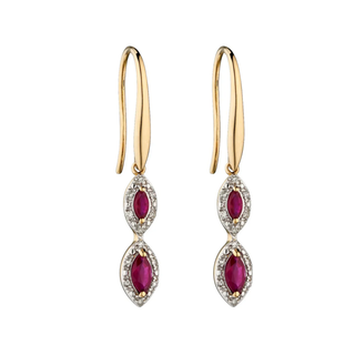9ct Yellow Gold  Ruby & Diamond Marquise Double Drop Earrings
