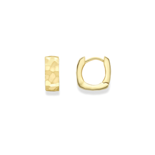 9ct Yellow Gold Wide Hammered Huggie Hoop Earrings