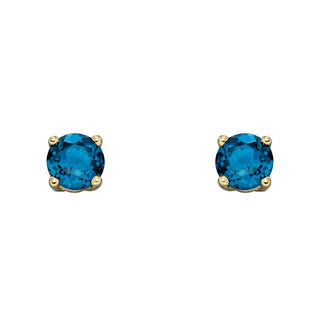 Pair of blue gemstone stud earrings on a white background