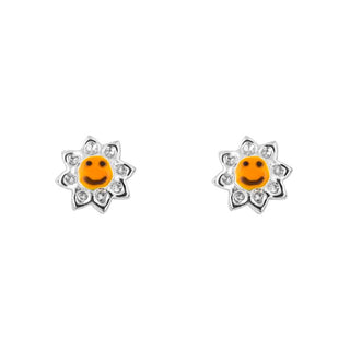 Silver Smiley Sunflower Stud Earrings | Silver Children's Earrings
