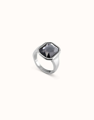 Unode50 Lock Ring  | ANI0767GRSMTL | Grey Stone Signet Ring