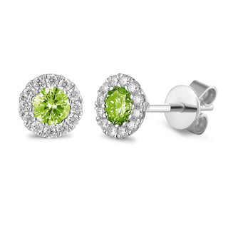 9ct White Gold Peridot & Diamond Cluster Stud Earrings
