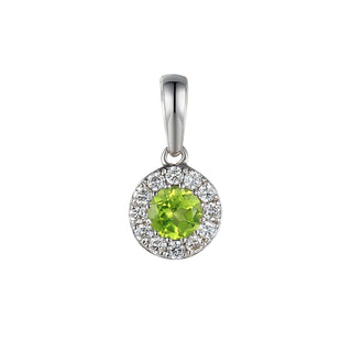 9ct White Gold Peridot & Diamond Round Cluster Pendant