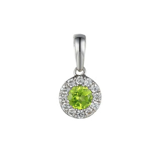 9ct White Gold Peridot & Diamond Cluster Pendant