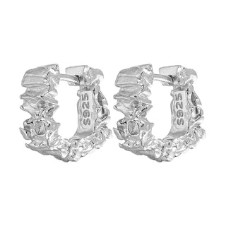 Silver Ruffle Huggie Hoop Earrings