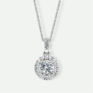 Diamond pendant necklace on a white background