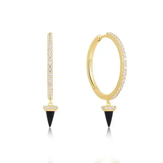 Ania Haie Gold Plated Silver Black Agate Drop Hoop Earrings