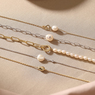 Ania Haie Gold Plated Silver Freshwater Pearl Link Chain Bracelet