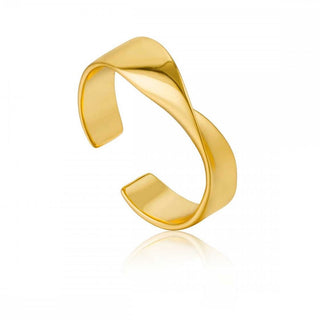 Gold open cuff ring on a white background