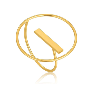 Gold ring with a bar design on a white background