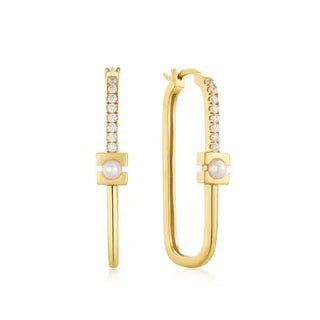 Ania Haie Gold Plated Silver Pearl Modernist Oval Hoop Earrings