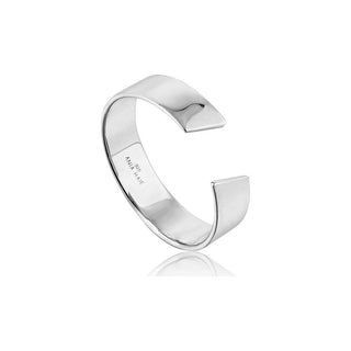 Silver open ring on a white background