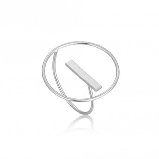 silver circle and bar shaped ring