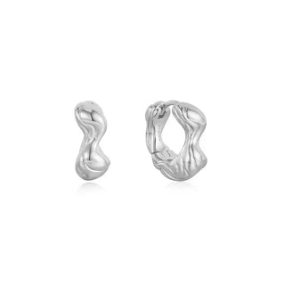 silver wave pattern thick hoop earrings