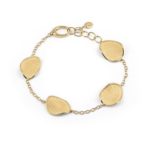 Gold bracelet with organic-shaped links on a white background