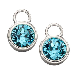 Silver Light Blue Crystal Charms Hoop Earrings