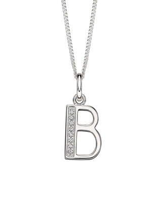 Silver CZ Initial 'B' Pendant | Personalised Initial Necklace