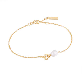Ania Haie Gold Plated Silver Freshwater Pearl Link Chain Bracelet
