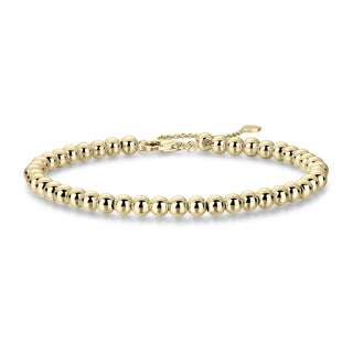 Gold beaded bracelet on a white background