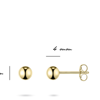 Gold stud earrings with '4 mm' label on a white background