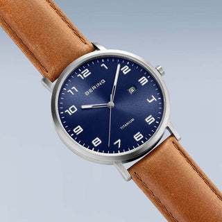 Bering Titanium Blue Dial Leather Watch | 18640-567 | Bering Watches